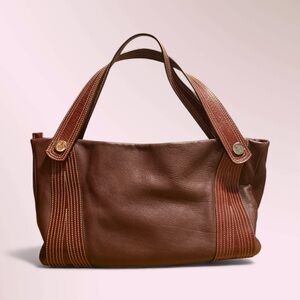 Elegant Petusco Two-Tone Brown Leather Shoulder Bag Large